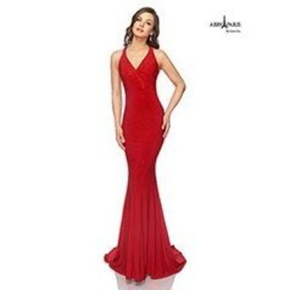 Abby Paris 981010 Size 2 Hot Red Long Fitted Prom Dress Jersey Formal Gown NEW - Picture 1 of 8